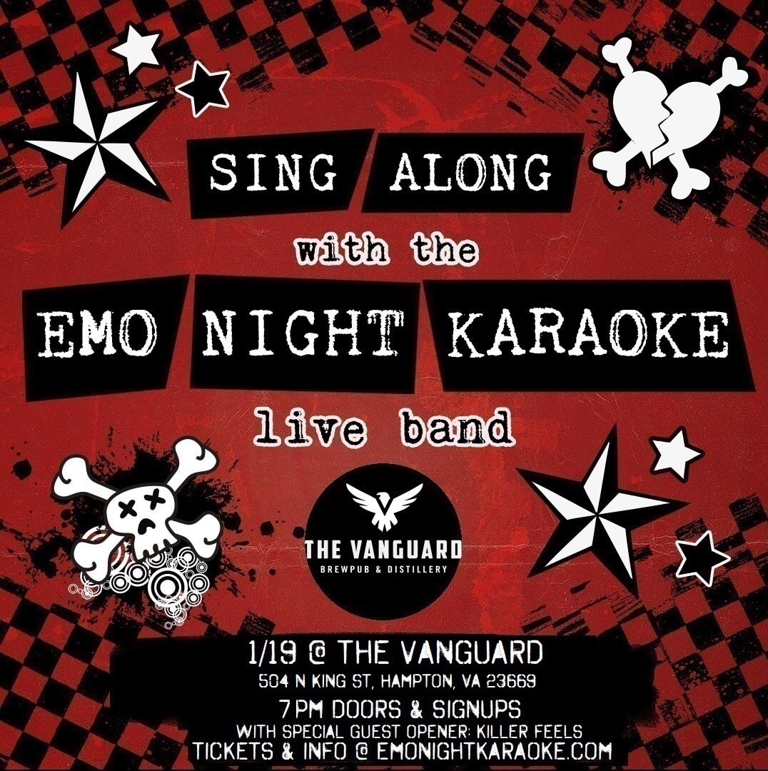 Sing along with the Emo Night Karaoke live band at the Vanguard Brewpub & Distillery on 1/19