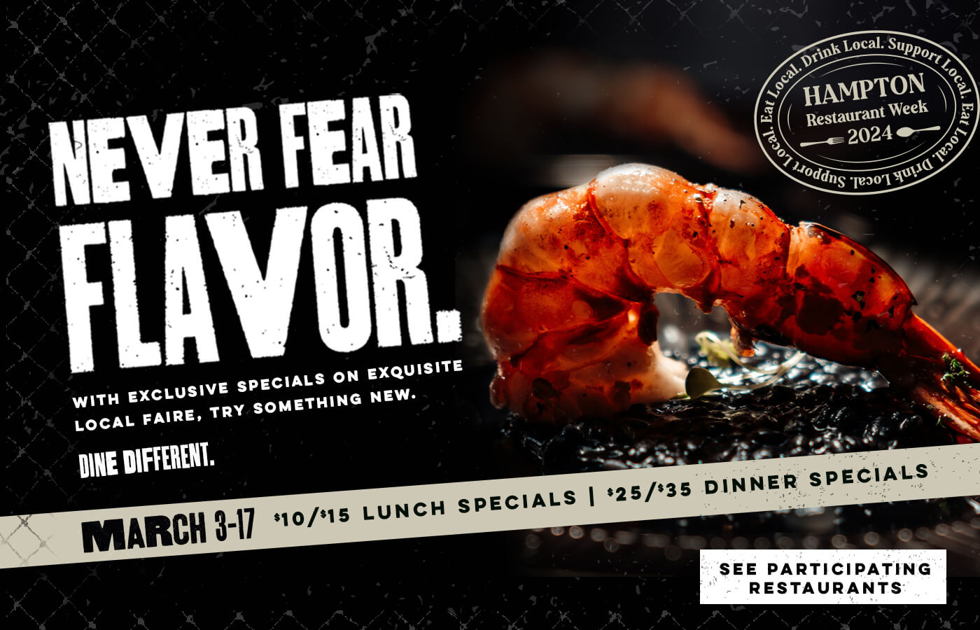 Never Fear Flavor - Hampton Virginia Restaurant Week March 3-17, 2024